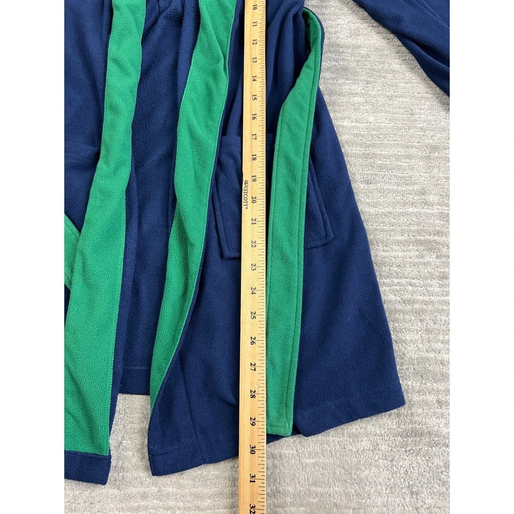 Cherokee Robe Kids Medium 8-10 Navy Blue Green Fleece Sleepwear Shawl Collar Tie